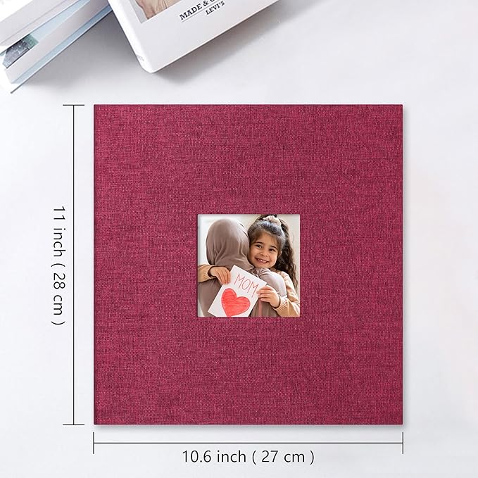 Vienrose Large Photo Album Self Adhesive for 4x6 8x10 Pictures Linen Scrapbook Album DIY 60 Blank Pages with A Metallic Pen Red