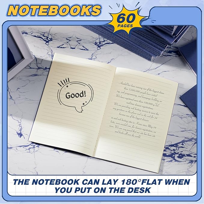 mimorou 100 pcs journals notebooks bulk - kraft softcover a5 small notebooks 5.5 inch x 8.3 inch notepads with 60 page 30 sheet for writing sketch travel office supplies(navy blue,lined)