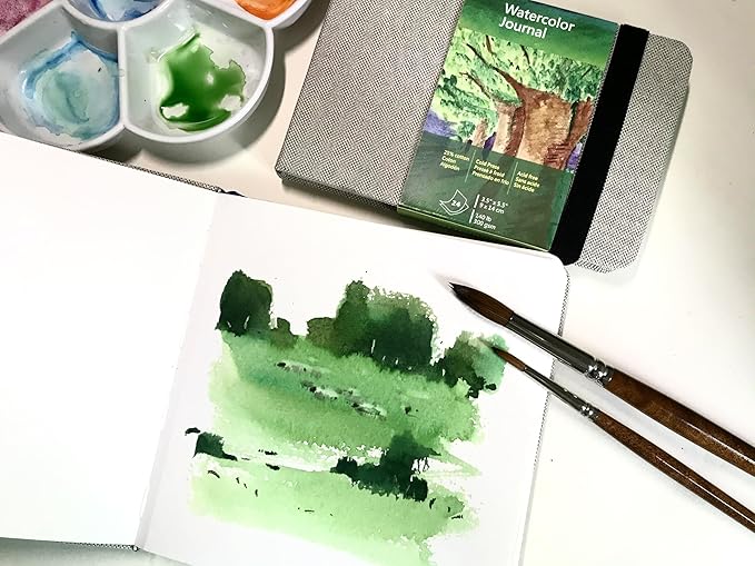 tumuarta Watercolor Journal, 3.5x5.5”, 140 LB, 300 GSM, Cotton Paper, Cold Press, 24 Sheets, 48 Pages, Watercolor Sketchbooks for Use As Travel Notebook Mixed Media Pad On The Go (Blue)