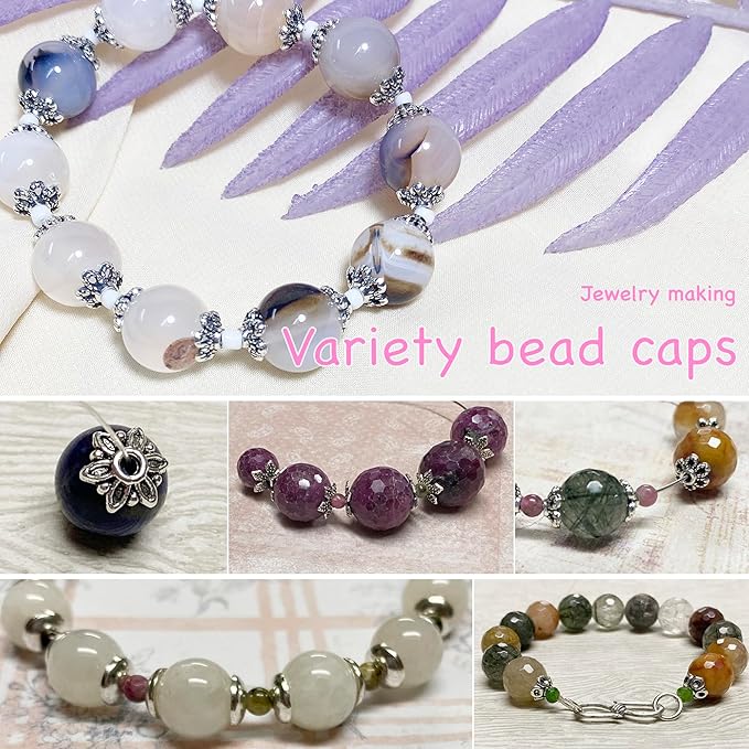 Sparkling Charms Antique Spacer Bead Caps – Mixed Bali & Tibetan Style Metal End Caps for Jewelry Making, Fits 8–14mm Beads, Silver Finish for Bracelets Necklaces Earrings DIY Crafts (Silver, 600pcs)