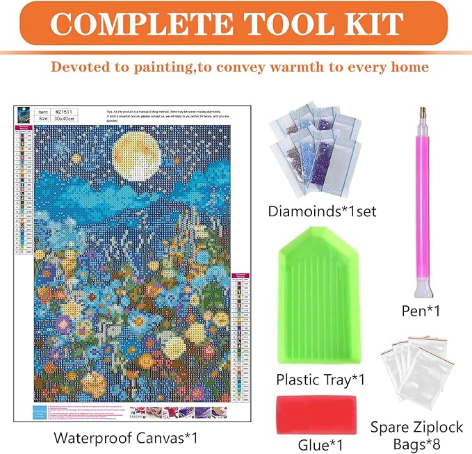 igoodom Diamond Art Kits for Adults, Flowers Under The Moon Diamond Painting Kit, Full Drill Round Diamond Art Kits, DIY Gem Art and Crafts for Home Wall Decor Gift 12x16inch