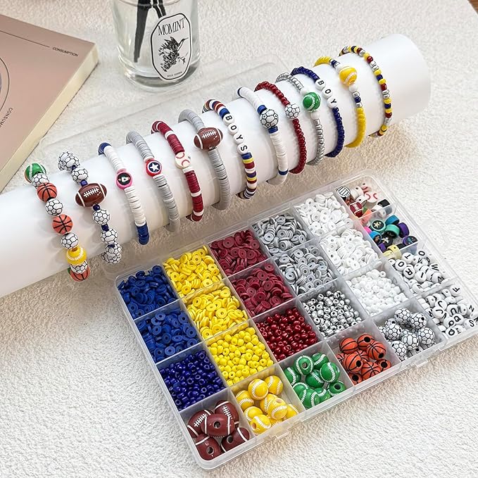 3950PCS Sports Ball Beads for Jewelry Making, Acrylic Clay Beads for Bracelets Volleyball Softball Football Baseball Basketball Soccer Bead with Letter Bead for DIY Crafts