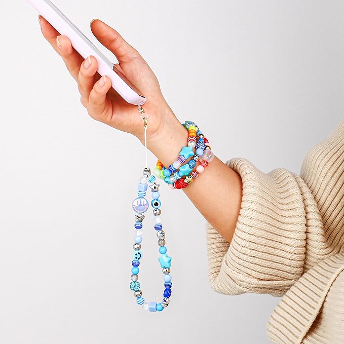 minimissmianyc 657pcs phone charm kit for girls，acrylic colorful face star flower letter alphabet pony beads necklace diy supplies crafts accessoriess bracelet jewerly making kit for kids boys women