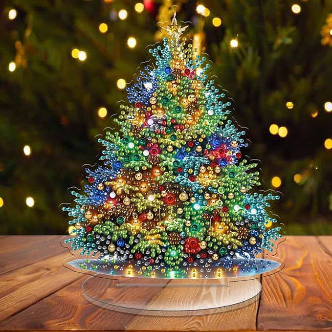 pudinbs Diamond Art Kit for Adult Christmas, 5D Diamond Art Painting, Double Sided Decorative Special-Shaped Rhinestone Desktop Ornaments, DIY Acrylic Ornaments (Christmas Tree)