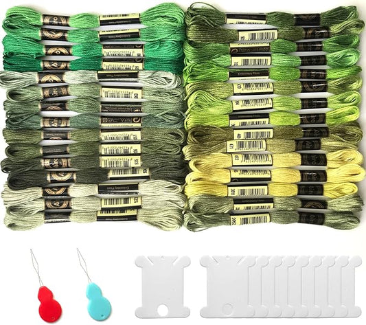 30 Gradient Color Embroidery Cross Stitch Threads Cotton Embroidery Floss, Friendship Bracelets Floss for Halloween Knitting, Cross Stitch Project (Green Series)