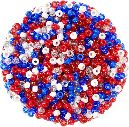 UPINS 1200Pcs Red White Blue Pony Beads, 1200Pcs Independent Day Patriotic Beads 4th of July Pony Beads for Jewelry Making Crafts DIY Necklace Bracelets Hair Beads