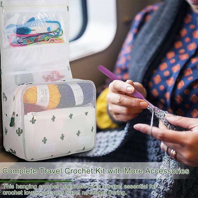 coopay upgraded crochet kit for beginners, crochet set with hanging case & 8 yarn for crocheting, 63pcs crocheting hook set w book, knitting hooks ergonomic soft grip & knitting crocheting supplies