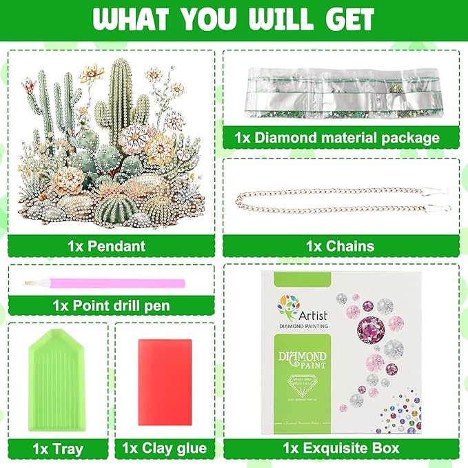 NAIMOER Diamond Art Hanging Kits for Adults Cactus 5D Special Shaped Rhinestone, DIY Acrylic Diamond Art Painting Window Pendants Home Garden Wall Hanging Ornament Kits, Double Sided