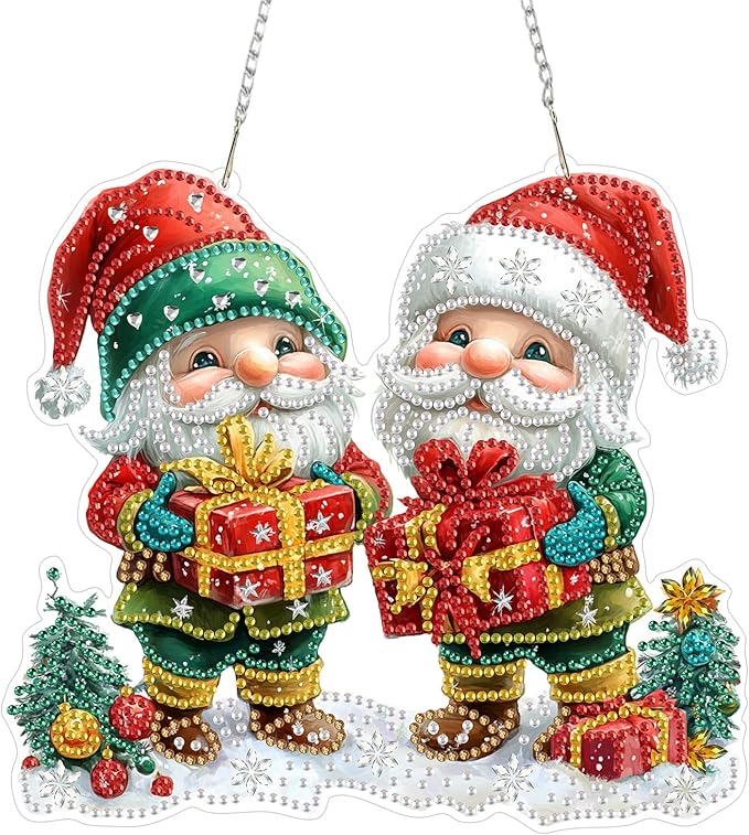 KEYIFA Diamond Painting Kit, DIY Cute Santa Claus Diamond Art Hanging for Adults Beginner, Gem Arts Pendant Special Shaped Rhinestone Window Ornaments Wall Door Garden Decoration Gift, Double Sided