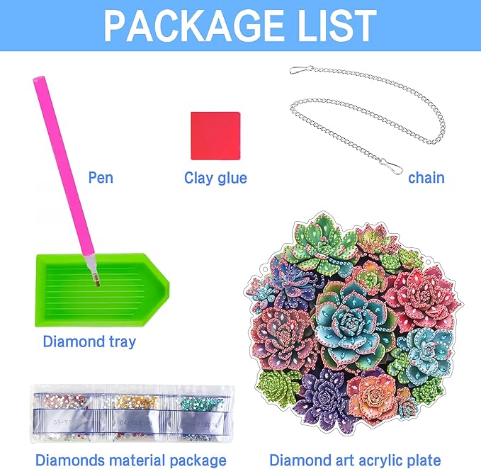 VAIIEYO Succulent Diamond Art Hanging Ornament, Plant Diamond Painting Suncatchers Window Hanging Kit with Chain, 7.5x7.5 inch Crystal Pendant Art Craft for Gift Home Wall Front Door Decoration