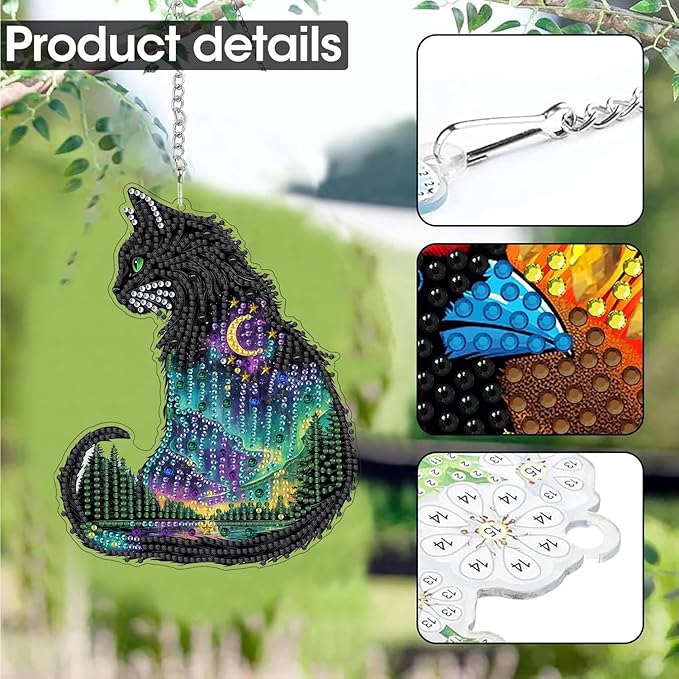 SKRYUIE Cat Hanging Diamond Art Kits for Adults Pendant Suncatcher, Special Shaped Crystal DIY Pearl Diamond Painting Kit, Gift for Mother Spring Summer Window Wreath Decor 7.68 x 6.3 Inch D5