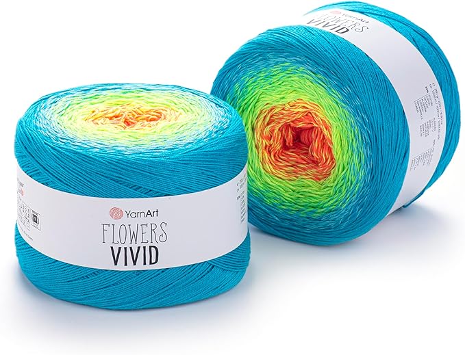 YarnArt Flowers Vivid Gradient Yarn – 55% Cotton 45% Acrylic – Multicolor Ombre for Knitting & Crochet – Lightweight Fine, 250g (8.8 oz), 1094 yds – Rainbow Summer (509)