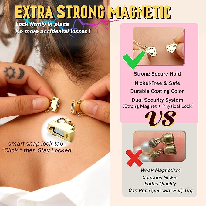 KRFY Extra Strong Magnetic Necklace Clasps and Closures, Necklaces Separator for Layering Stacks, Necklace Chain Extenders for Women, Magnet Detangler Clasp Bracelet 8Pcs 16K Gold Plated