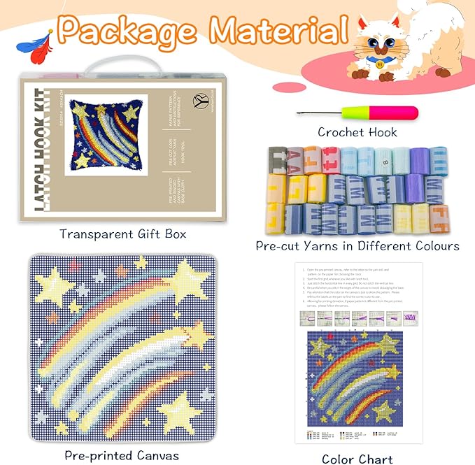 YP Latch Hook Kit DIY Crochet Carpet Pillowcase for Adults Beginners,Starry Sky Patterns Pre-Printed Canvas Yarn Rug Hooking Kits Creative Craft Home Decor,17"X17"