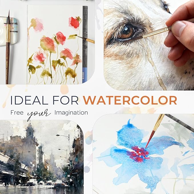 Nicpro 4 PCS Watercolor Brushes Professional, Extended Needle Point Brush Set, Sable Watercolor Brushes with Synthetic Extra Long Tip for Fine Detailing - Watercolor Acrylic Gouache Inks Painting