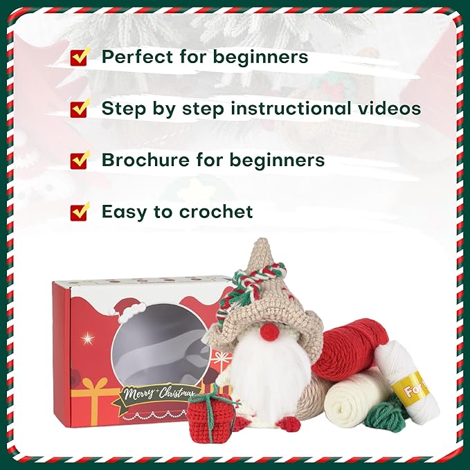 Crochet Set - Beginner Friendly Crochet Set with Step-by-Step Teaching Videos and Crochet Pattern Manuals (Apricot Christmas Dwarf)