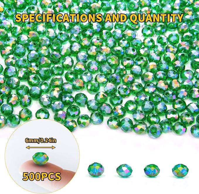 laopottbeads 500pcs 6mm crystal glass beads for jewelry making beads for bracelets necklace pendants making supplies(malachite green)