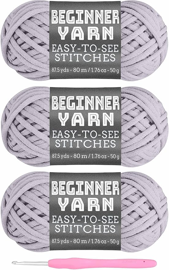 Beginners Grey Yarn - 3x50g, 260 Yards for Crocheting/Knitting, Easy-to-See Stitches, Worsted Medium #4, Chunky Thick Cotton Nylon Blend