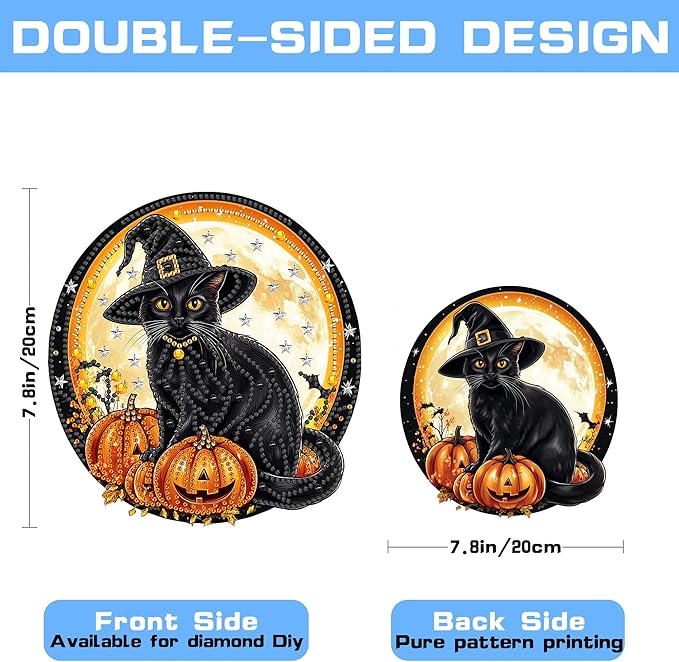 VAIIEYO Halloween Diamond Art Hanging Ornament, Black Cat Pumpkin Diamond Painting Suncatchers Window Hanging Kit with Chain, 7.5x7.5 inch Pendant Art Craft for Gift Home Wall Front Door Decoration-1