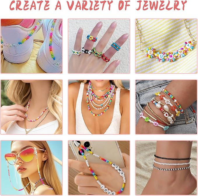 QUEFE 15600pcs 4mm Glass Seed Beads 120 Colors Beads for Bracelet Making Kit Friendship Bracelet Kit with Letter Beads Accessories Charms and Pendants Kit for DIY Jewelry Making Girls Craft