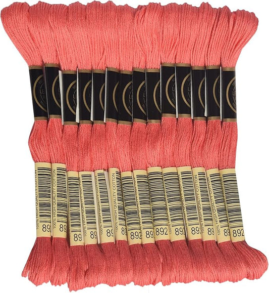 LE PAON Embroidery Floss, 14-Pack Six Strands 100% Long Staple Cotton Embroidery Thread, 8.7-Yard，Color Number：892, Medium Carnation