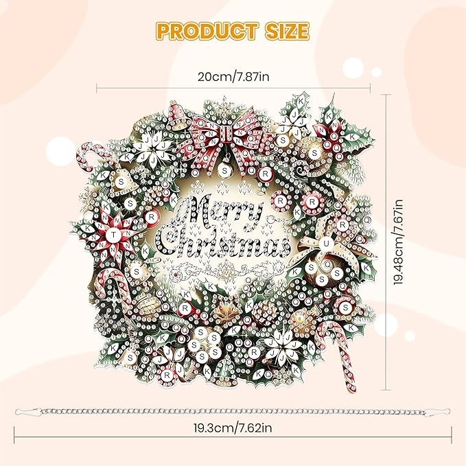 MOGTAA Christmas Diamond Art Hanging Kits for Adults Kids, Christmas Wreath Diamond Art Suncatchers, 5D Special Shape Crystal Rhinestones Window Pendant Kit for Home Garden Wall Decor