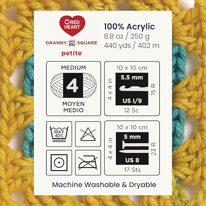 Red Heart All in One Granny Square Petite Newsie Yarn - 3 Pack of 250g/8.8oz - 100% Acrylic - #4 Worsted (Medium) - 440 Yards - Knitting/Crochet