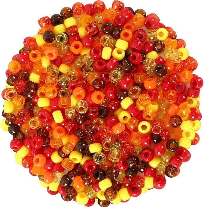 UPINS 1200 Pcs Fall Pony Beads,Autumn Thanksgiving Pony Beads for Jewelry Making Yellow Orange Red Brown for Hair Necklace Bracelets Crafts Supplies