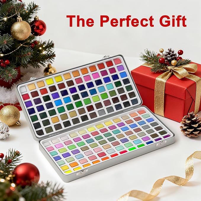 Watercolor Paint Set 168 Colors Including Metallic, Watercolor Kit with Case, Watercolor Paper, Paint Brushes, Palette and Accessories, Water Color Art Supplies Gift for Adults Kids Artists
