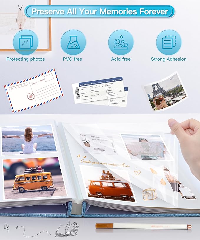 Popotop Photo Album Self Adhesive Scrapbook Album for 4x6 5x7 8x10 Pictures DIY Photo Book as Scrapbooking Supplies Kits, Birthday Gifts for Women Mom Wedding Baby Family Travel