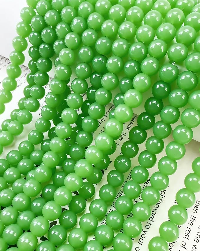 8mm Glass Beads 46PCS Glass Beads for Jewelry Making Charm Round Loose Bead for Bracelet Making Kit (Green Jade Glass)