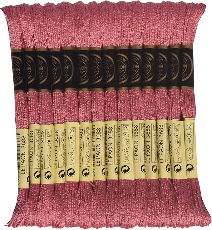 LE PAON Embroidery Floss, 14-Pack Six Strands 100% Long Staple Cotton Embroidery Thread, 8.7-Yard，Color Number：3688, Medium Mauve