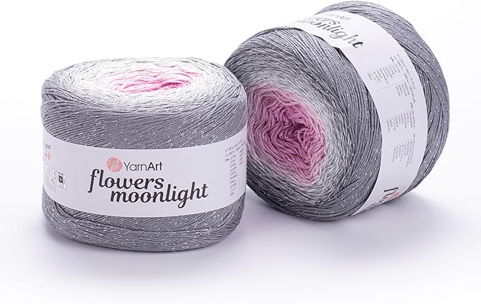 YarnArt Flowers Moonlight – Gradient Cotton Acrylic Yarn with Metallic Lurex, 9.17oz (250g), 1093 Yards – Shiny, Multicolor Cake Yarn for Crochet, Knitting, Shawls & DIY Projects (3293)
