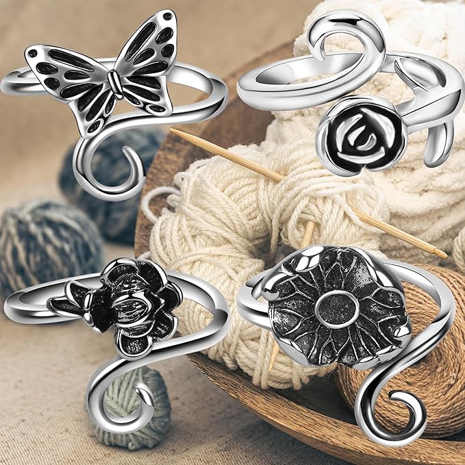 4 Pieces Crochet Ring for Finger Adjustable Yarn Tension Rings for Crocheting Yarn Guide Knitting Rings Crochet Tools