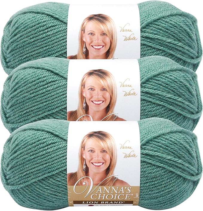 Lion Brand Yarn, Vanna's Choice Worsted Weight Yarn for Knitting, Crochet and Crafts, Sage, 3 Pack, Soft Acrylic Fiber for Scarves, Hats and Blankets