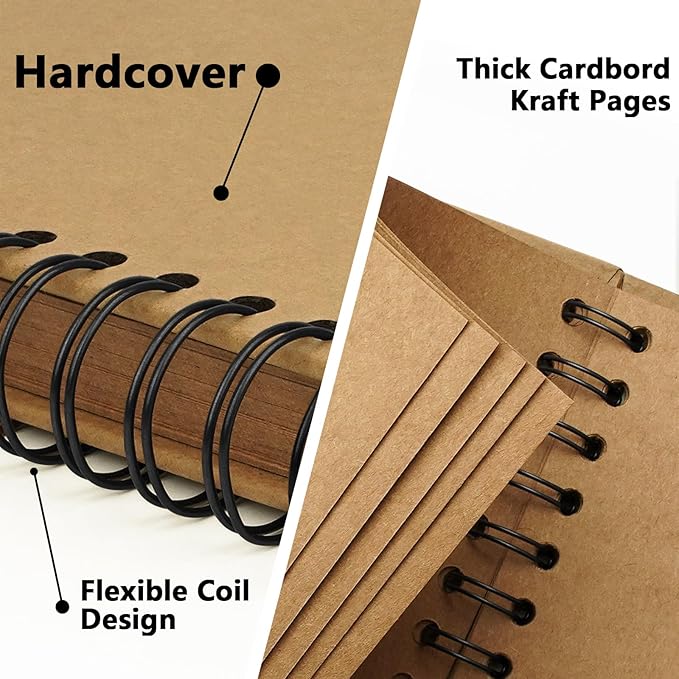 10×10 inch Scrapbook Photo Album DIY Picture Book 40 Pages, Thick Kraft Paper Scrap Book Album with Silk Ribbon Wedding Guest Book Memory Book for Baby, Family, Travel (Khaki)