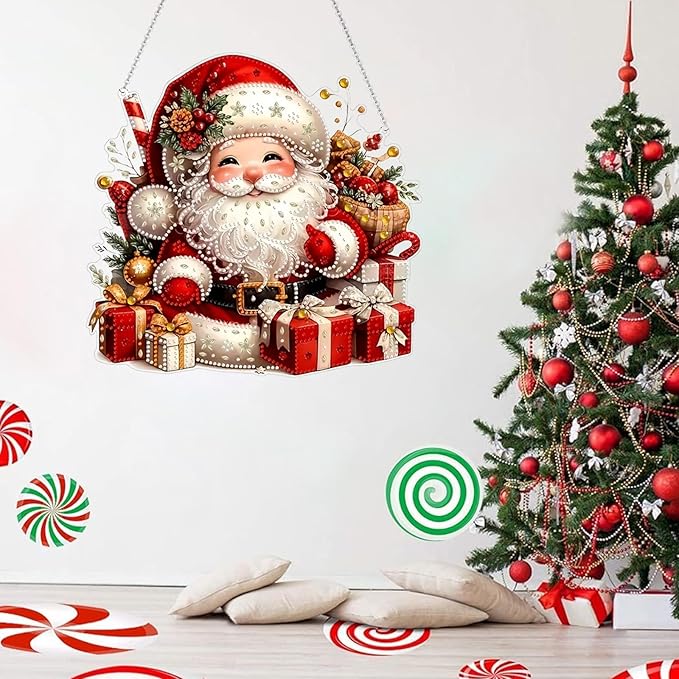 Diamond Art Hanging Kits for Adult, Christmas Diamond Art Crafts Decor, 5D DIY Acrylic Painting Ornaments, Window Pendants Wall Hanging Kits for Home Garden (Grandpa)