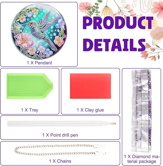 DOMROM Hummingbird Diamond Art Hanging Kits for Adults Beginners, Special Shaped Crystal Diamond Painting Hummingbird Pendant, DIY Diamond Art Suncatchers Bird for Home Garden Wall Decor Gift