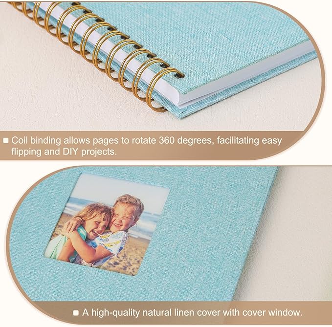 Scrapbook Photo Album 10x10 Inches 40 Pages Hardcover Kraft Paper Linen Cover Scrap Book Memory Book DIY Scrapbook Albums for Wedding Baby Boyfriend Travel Anniversary Family, LightBlue