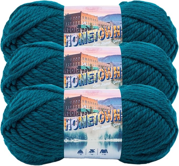 Lion Brand Yarn Hometown Yarn, Super-Bulky Yarn for Knitting, Crocheting, and Crafting, 3 Pack, Montpelier Peacock