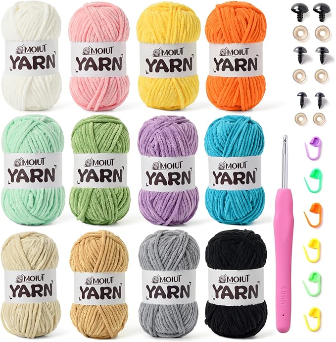 12 Pack Velvet Yarn for Knitting, Chunky Chenille Yarn for Crocheting, Baby Yarn for Crocheting Soft Blanket, Super Bulky 42.3oz(1049yds), Multicolor Amigurumi Yarns Set B