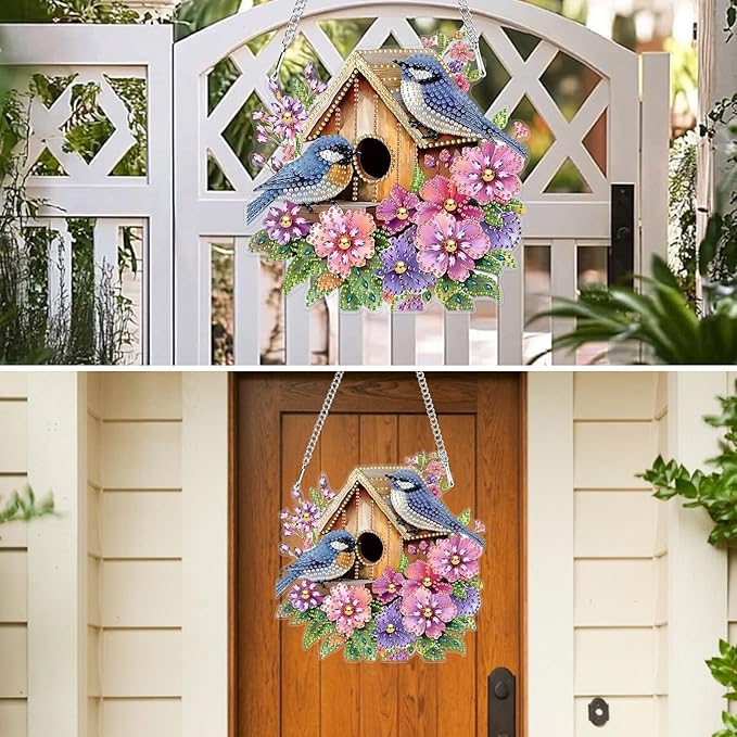 MXJSUA Birds Flowers Special Shaped Hanging Diamond Painting Art Kits for Adults, Crystal Rhinestone Acrylic Gem Art Pendant Ornaments Kit for Home Decoration and Gift