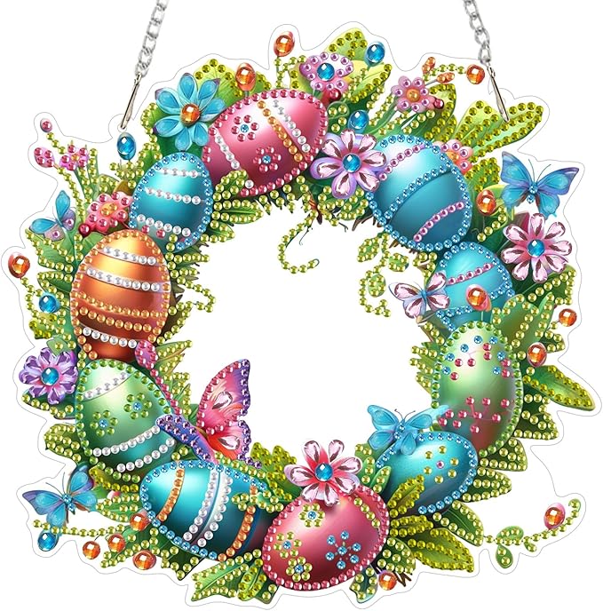 MOGTAA Easter Egg Diamond Art Hanging Kits for Adults Beginners, Flowers Diamond Art Suncatchers, 5D Special Shape Butterfly Diamond Painting Window Pendant Kit for Home Garden Wall Decor