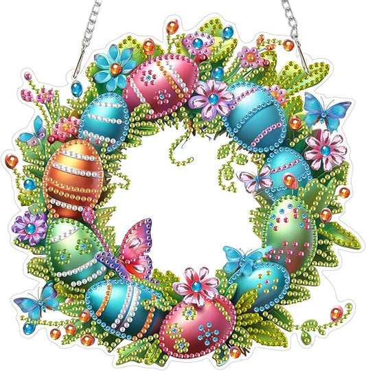 MOGTAA Easter Egg Diamond Art Hanging Kits for Adults Beginners, Flowers Diamond Art Suncatchers, 5D Special Shape Butterfly Diamond Painting Window Pendant Kit for Home Garden Wall Decor
