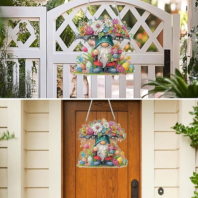 MXJSUA Diamond Art Hanging Kits for Adults Beginners, DIY Acrylic 5D Special Shaped Crystal Diamond Gem Art Painting Hanging Ornament for Home Wall Decor and Gift (Easter Gnome)