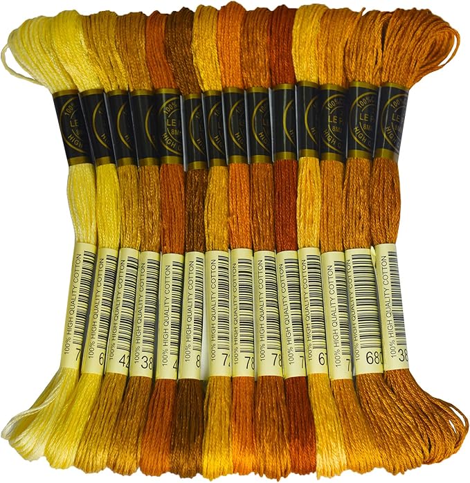 Click Image to Open expanded View Premium Rainbow Color Embroidery Floss - Cross Stitch Threads - Friendship Bracelets Floss - Crafts Floss - 14 Skeins Per Pack Embroidery Floss, Old Gold Gradient