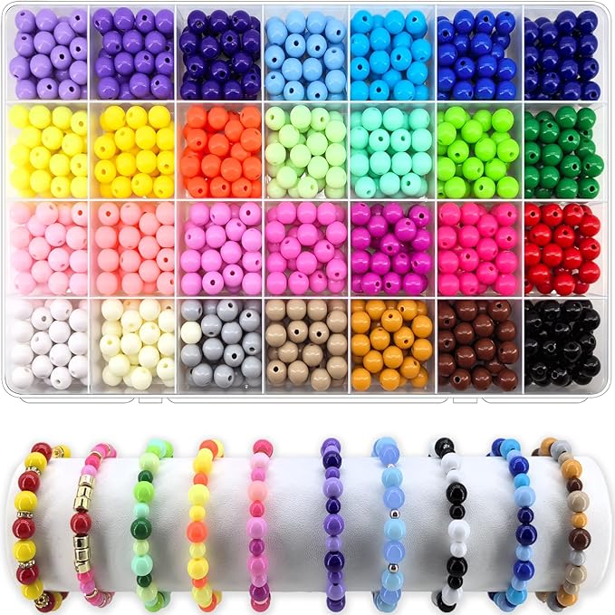 756Pcs 8mm Acrylic Round Beads for Jewelry Making, 28 Colors Rainbow Round Beads for Bracelets Making Kit Pastel Plastic Bubble Gum Beads Loose Beads Bulk for DIY Necklace Crafts