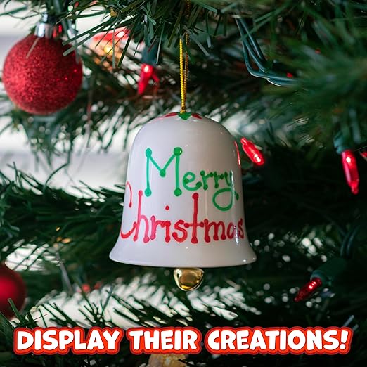 READY 2 LEARN Christmas Crafts - Design Your Own Porcelain Bells - Craft Kit for Kids - Christmas Tree Decorations - All Materials Included, Green,Red, Set of 3