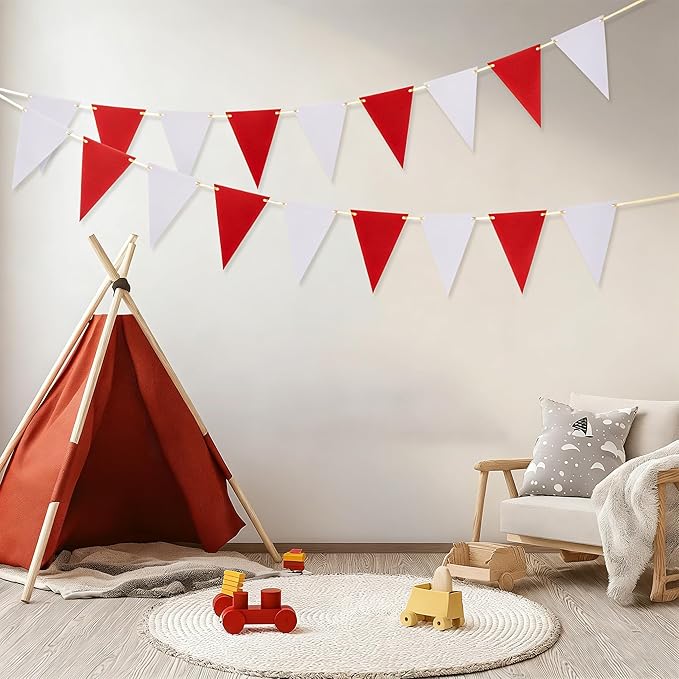 Red White Pennant Banner Paper Bunting Hanging Decoration for Birthday Graduation St.George's Day England Party, Pack of 30 Counts Pennant, 20 feet