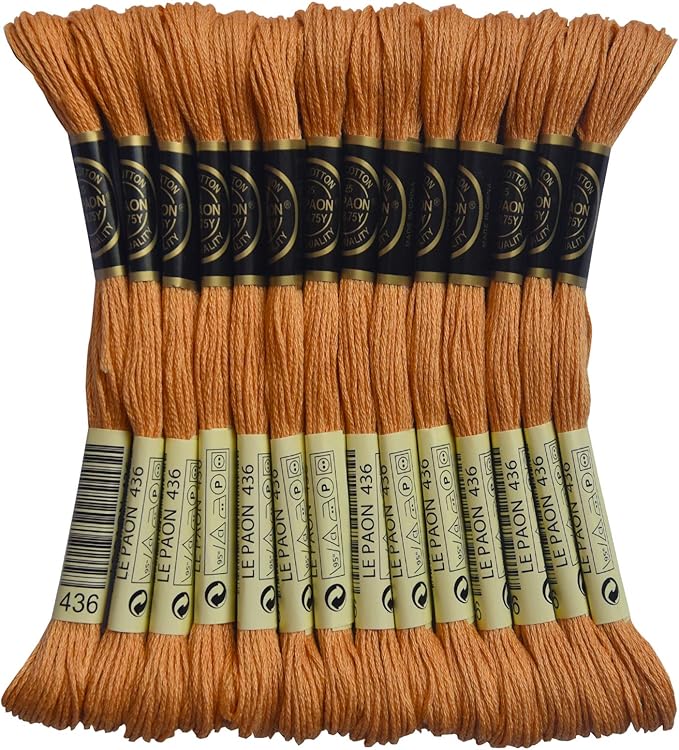 LE PAON Embroidery Floss, 14-Pack Six Strands 100% Long Staple Cotton Embroidery Thread, 8.7-Yard，Color Number：436,Tan